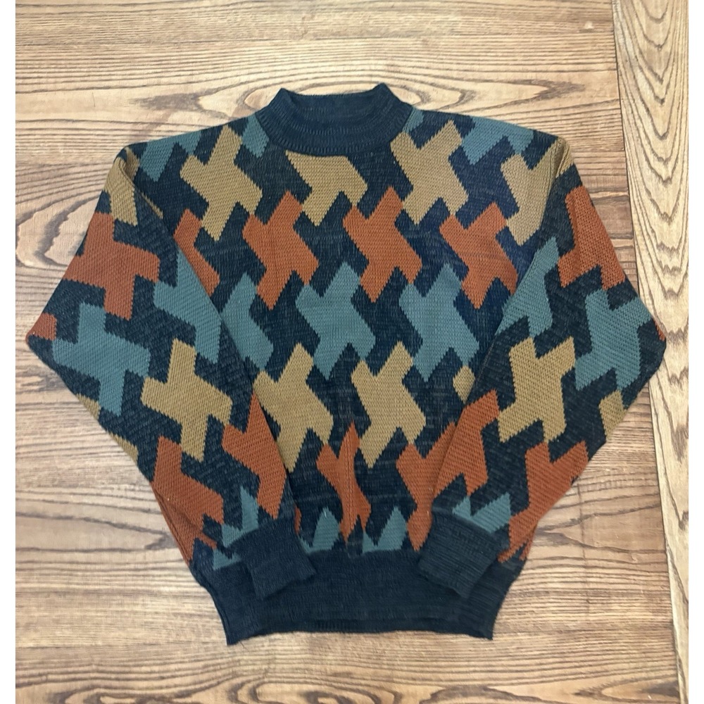 Vintage 90s Sasson Men's XL Geometric Acrylic Cosby Knit Sweater